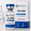 TB-500 research peptide vial with PeptideCoreUSA label and lyophilized powder