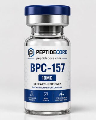 BPC-157 10mg research peptide vial by Peptide Core USA with lyophilized powder